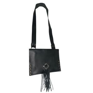 Black Leather Fringe Envelope Style Slim Shoulder Bag Boho Western Vibes